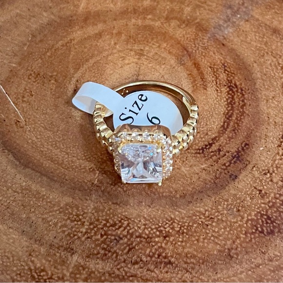 Emerald Cut CZ Engagement Style Ring 18K Gold Filled | Size 6 - Picture 3 of 9